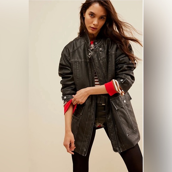 NWT Free People All About That Moto Vegan Leather Jacket in Off Black Sz Medium - Picture 1 of 9